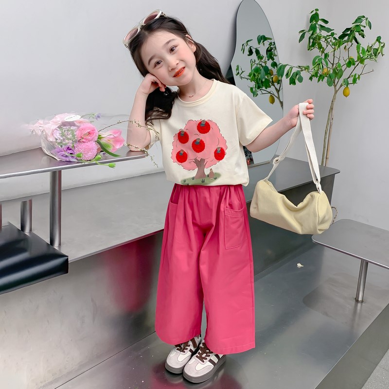 火龙果女童洋气宽松套装夏季新款薄款套装女宝宝2025休闲网红夏装