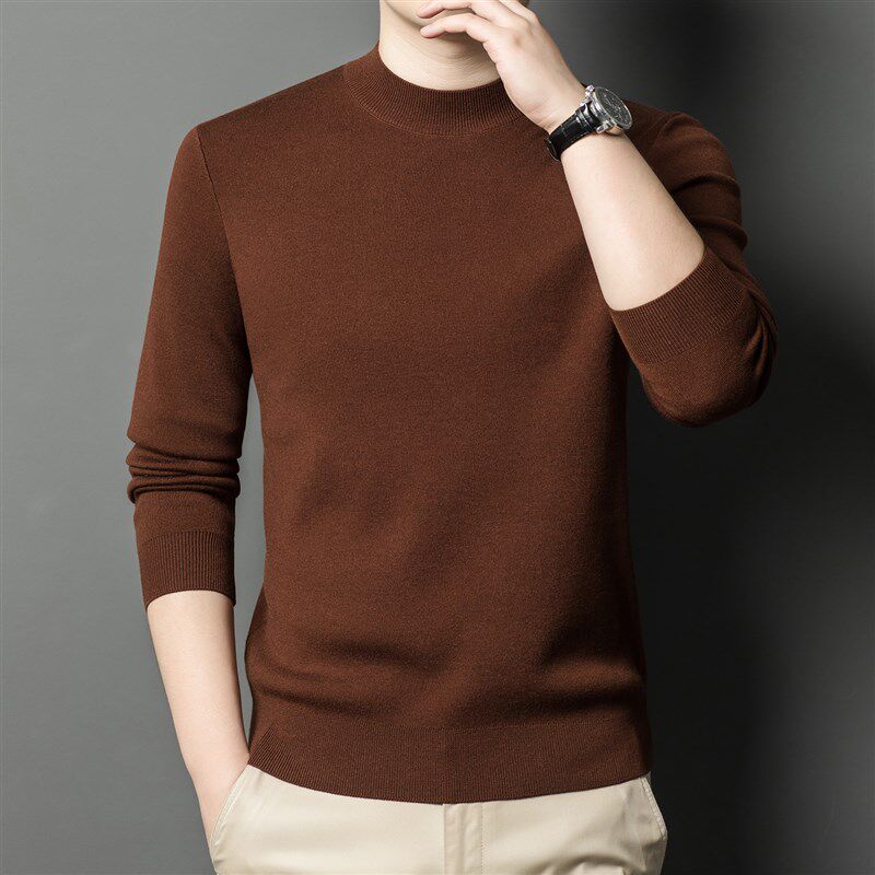 【450克四平加厚】可机洗16针精纺丝羊绒衫男半高领羊毛衫厚毛衣
