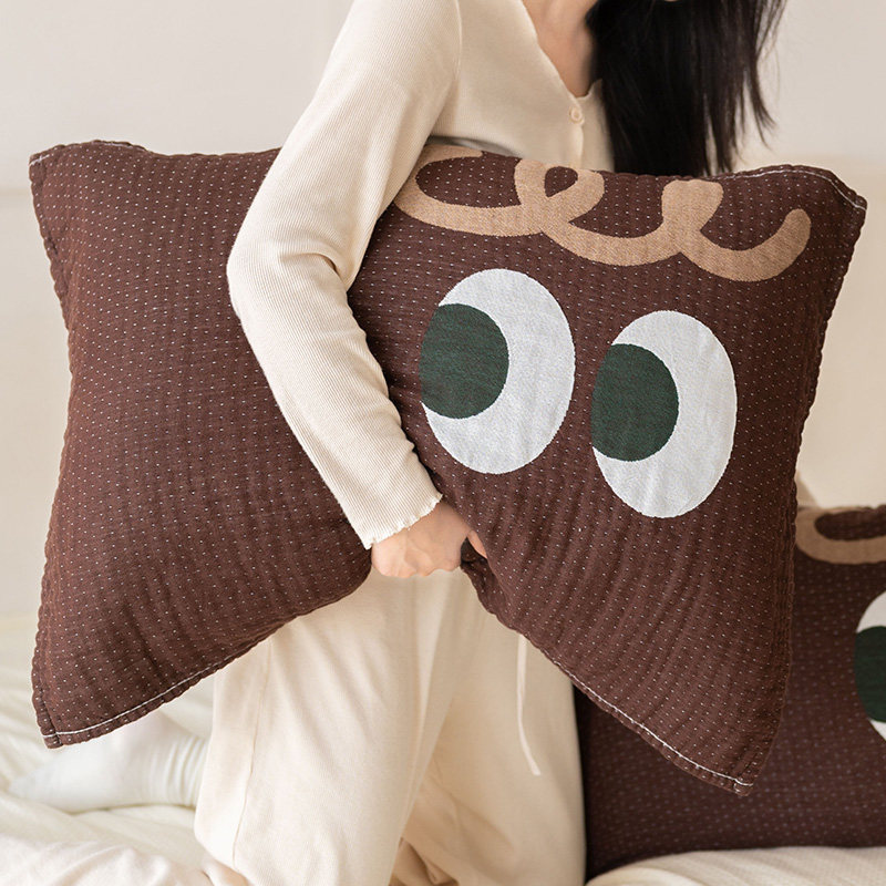 大眼枕巾纯棉可爱一对全棉枕头巾家用柔软吸汗透气.防头油单人