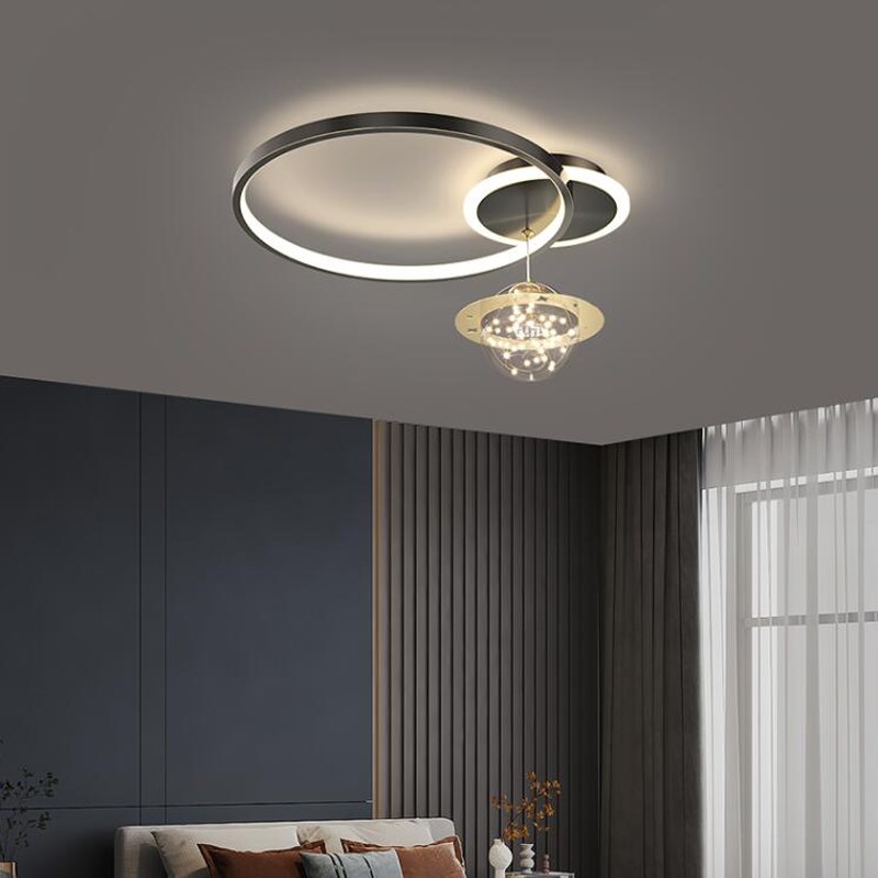 轻奢全铜卧室吸顶灯后现代简约房间书房高档水晶北欧超薄led灯具