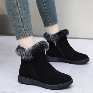 真皮雪地靴女款2024冬季厚底棉鞋短款女士保暖皮鞋防滑平底妈妈鞋