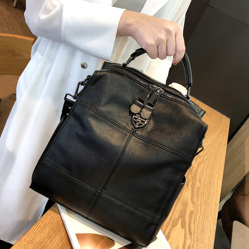 2021新款软皮牛皮双肩包女士多用单肩包百搭简约背包休闲真皮女包