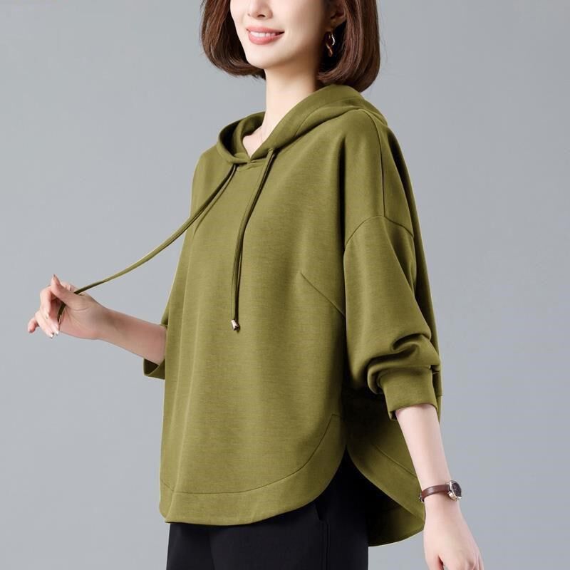 连帽卫衣女士2023新款春秋中年妈妈宽松短款慵懒风薄外套爆款上衣