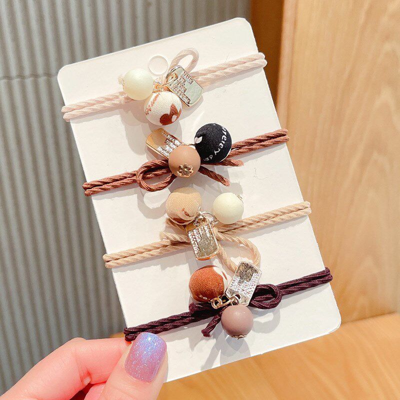 韩版奶茶咖啡色发圈成人布球吊坠发绳高弹力皮筋皮套2元店饰品