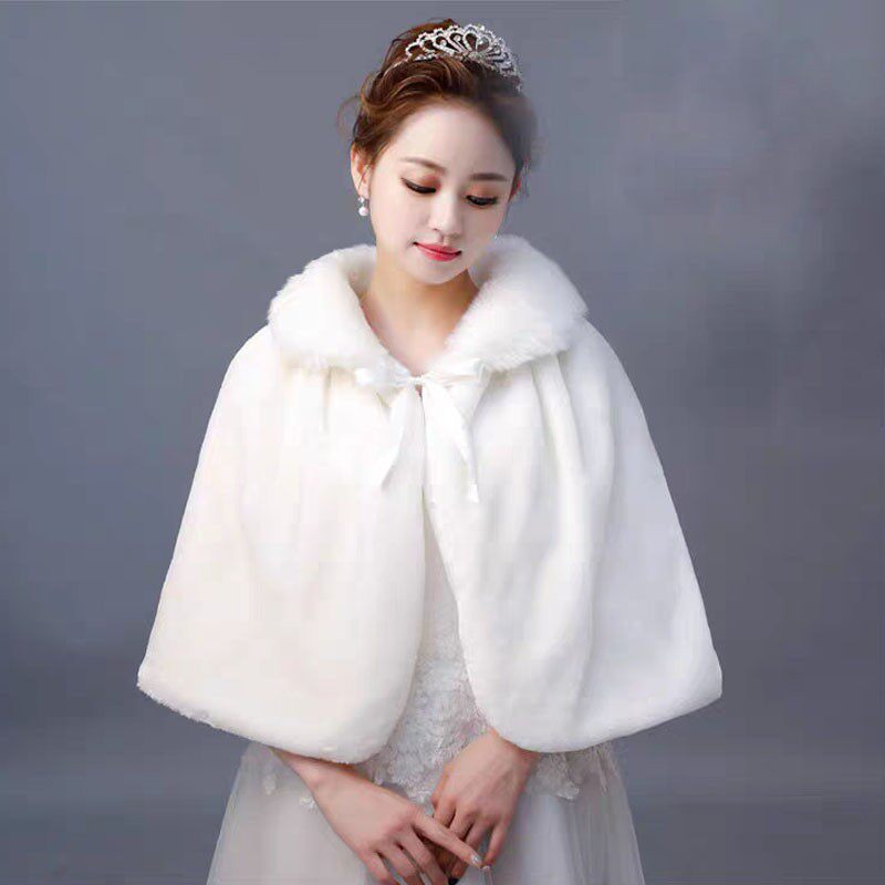 新款新娘婚纱礼服毛披肩外套结婚伴娘仿皮草斗篷冬季保暖