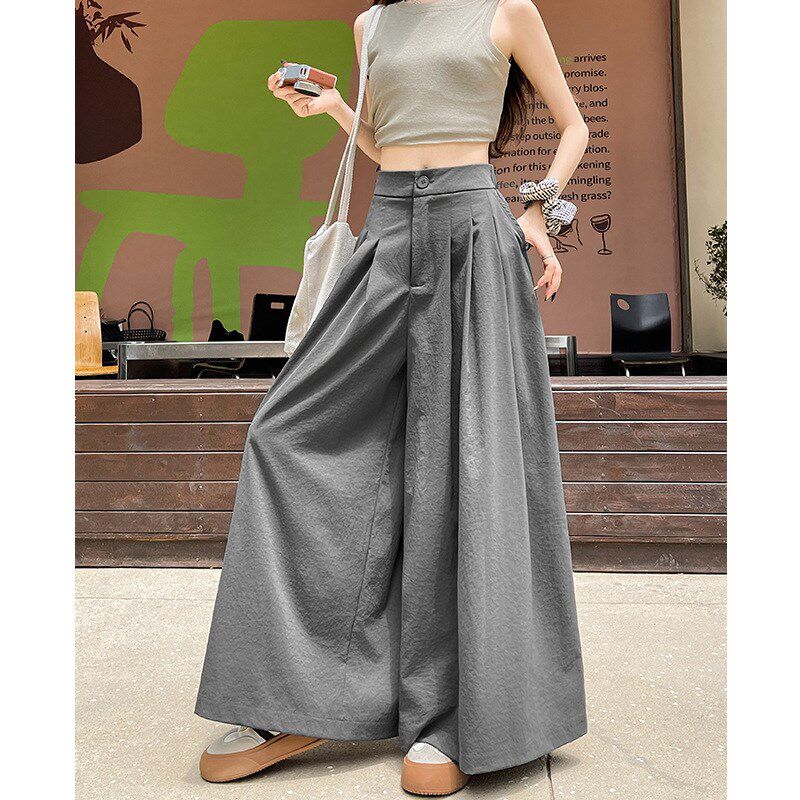 灰色山本裙裤女夏季2025新款高腰宽松垂感显瘦冰丝休闲西装阔腿裤
