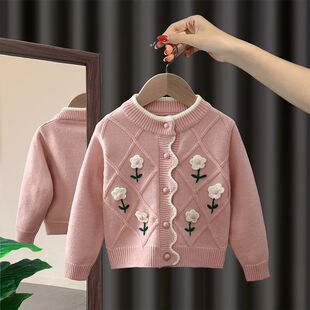 针织衫 女童开衫 儿童洋气上衣春季 新款 中小童宝宝毛衣 外套2024春装
