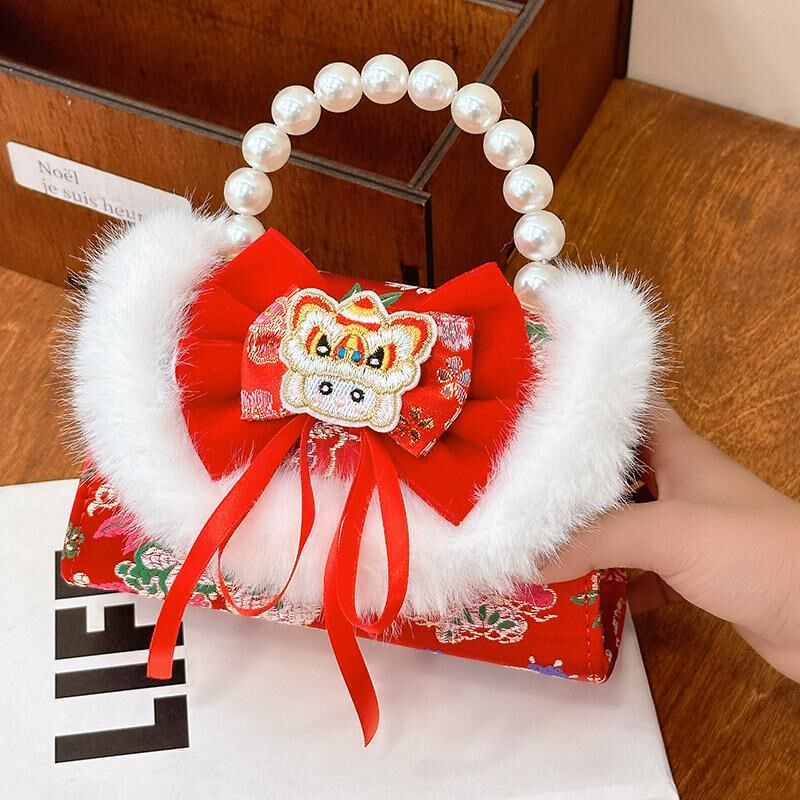 新年喜庆红色儿童包包斜挎u包可爱洋气公主手提包小女孩过年拜年