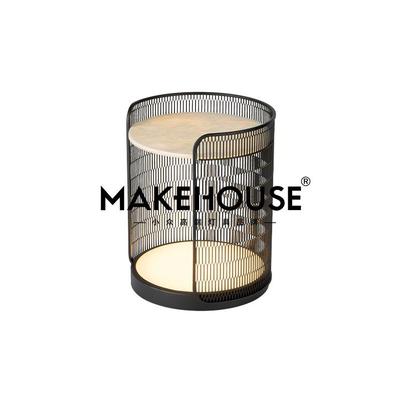 云石床头柜一体落地灯卧室意式极简约客厅边几置物台茶几氛围灯