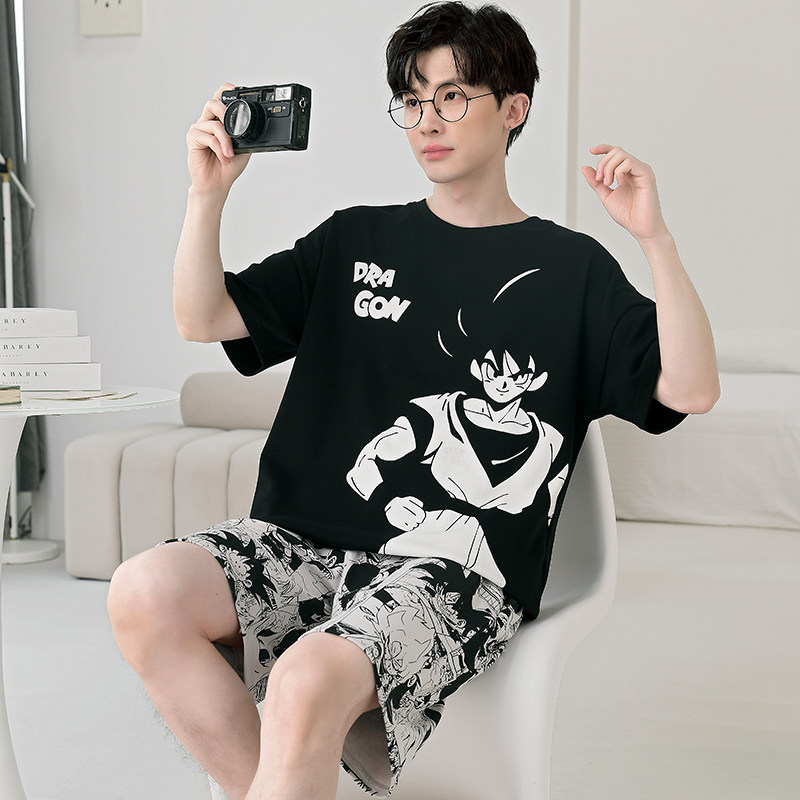 睡衣男2024新夏季纯棉短袖卡通动漫青少年大码男童学生家居服套装