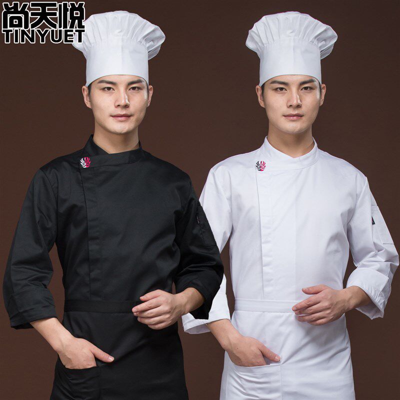 中国风川菜厨师服长袖秋冬厚款火锅店脸谱饭店餐厅厨房厨师工作服