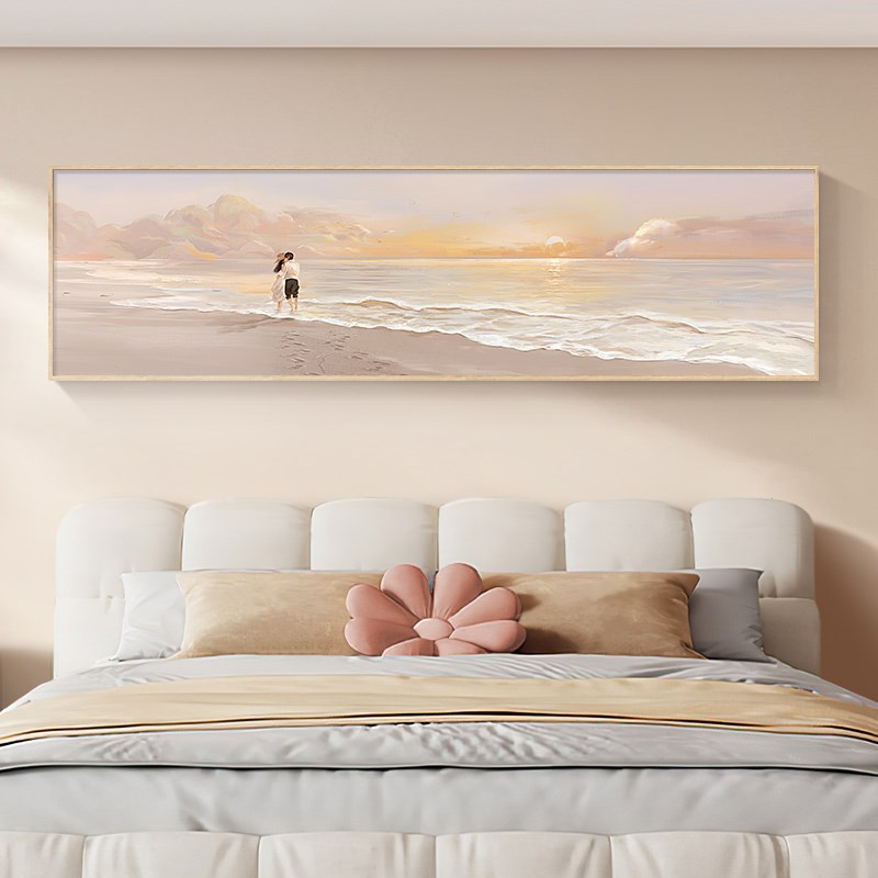 北欧卧室装饰画情侣海景简约主卧房间背景墙挂画酒店样.板间床头图片
