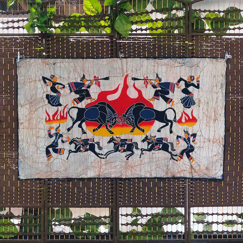 民间工艺品苗族蜡染画墙面背景装饰画房间壁画家居墙壁复古挂画布