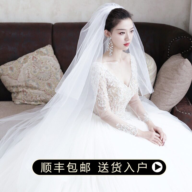 新娘头纱女 新款婚纱韩式白色超长拖尾头饰超仙森系 结婚拍照裸纱