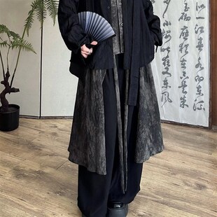 半空山 复古新中式 水墨晕染 拼接飘带山本耀司风宽松阔腿裤裙裤