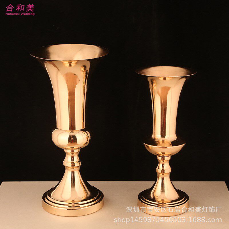新款铁艺喇叭二件套欧式婚庆烛台酒店主桌插Q花创意烛台婚庆路引