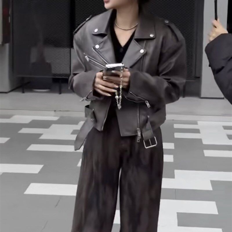 美式复古机车皮衣女短外套2024秋冬款高级感百搭短款夹克气质上衣