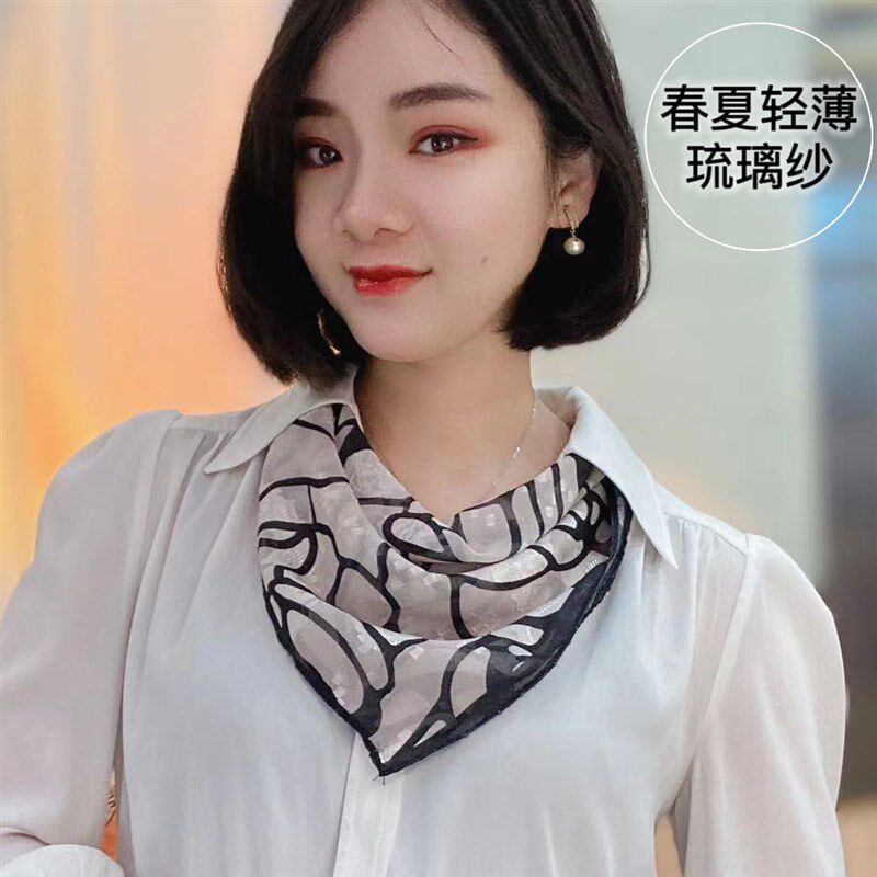 春夏2024新款剪花琉璃纱磁扣丝巾女百搭洋气护颈方巾韩版懒人围巾