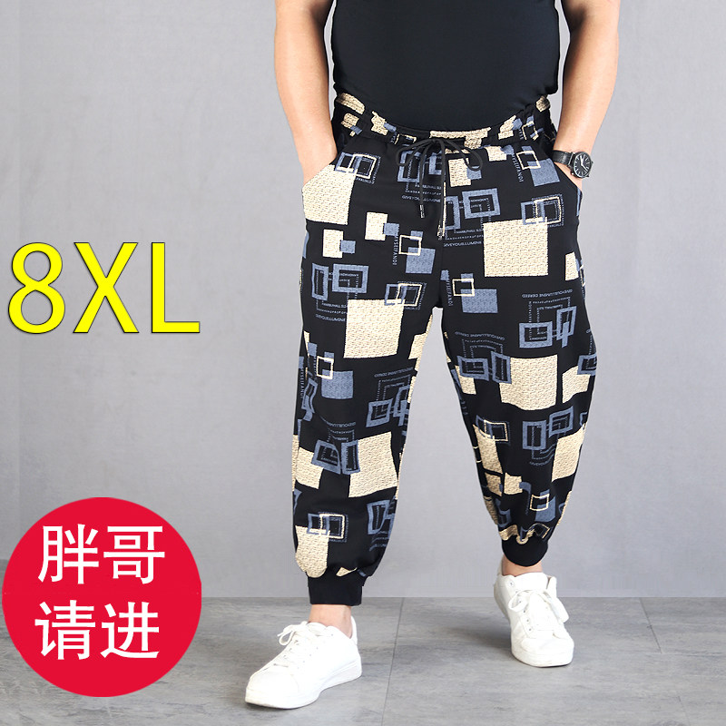 胖哥运动裤胖哥休闲裤加肥加大码男裤宽松胖人九分裤男胖子9分裤