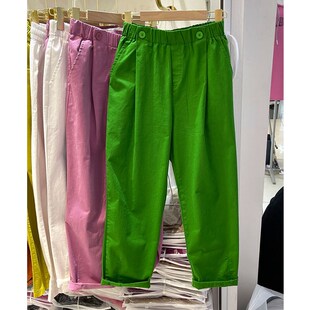 百搭萝卜裤 宽松休闲哈伦裤 女裤 老爹裤 子潮 薄款 绿色春夏纯棉九分裤