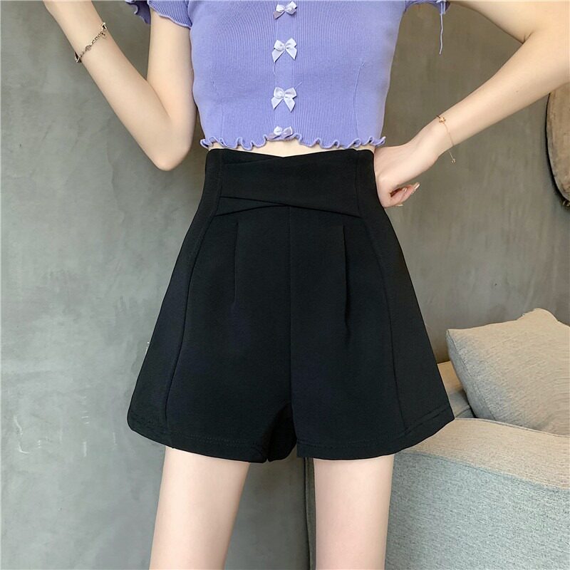 短裤女宽松高腰雪纺白色夏季胖妹妹显瘦A字阔腿西装裤春薄款外穿
