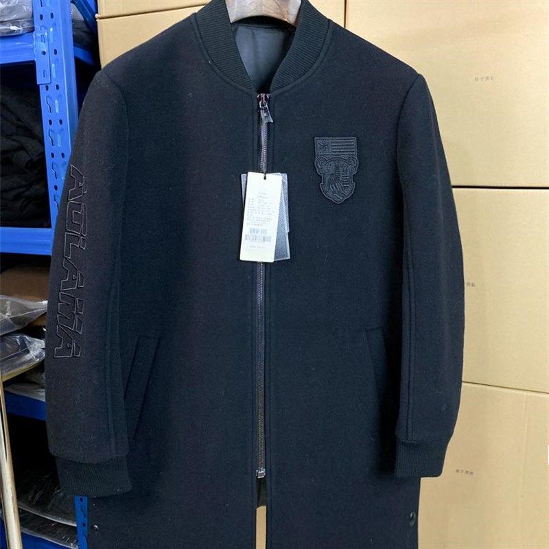 轻奢男装刺绣棒球领羊毛呢子大衣中长款修身风衣外套上衣帅气Q54