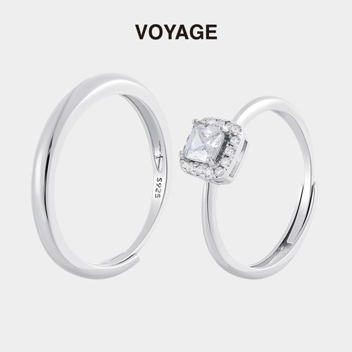 小方糖纯银情侣对戒女男轻奢小众设计高级感订婚戒指素圈银饰指环