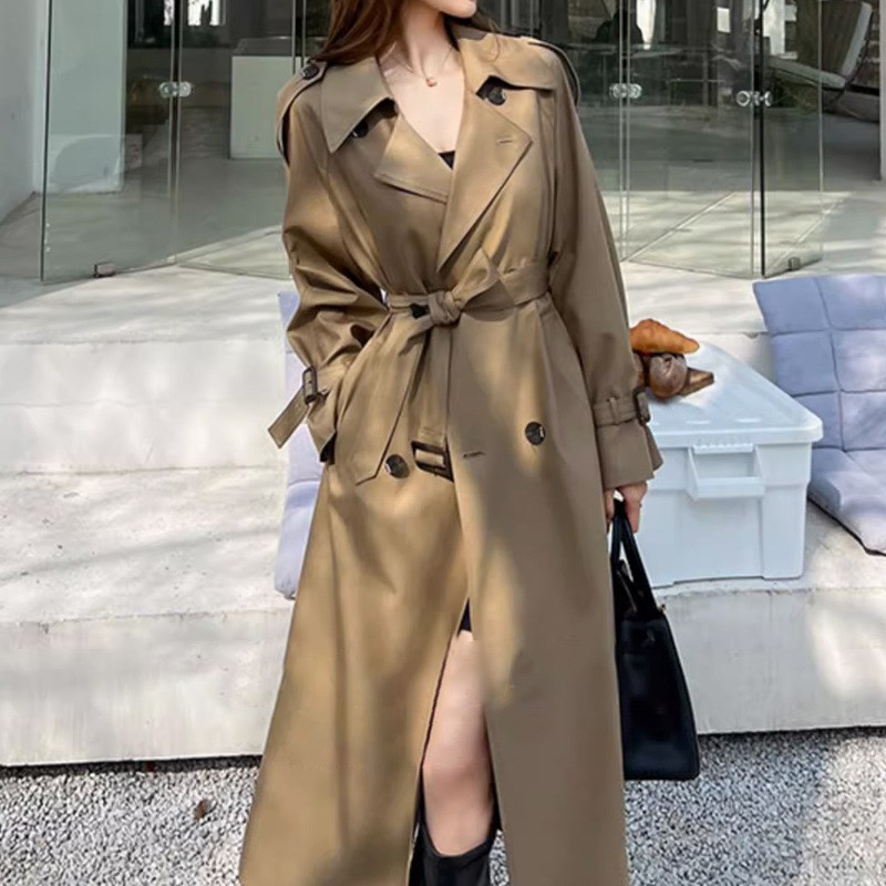 2023新款大码风衣外套女胖妹妹韩版宽松休闲英伦风过膝大衣200斤