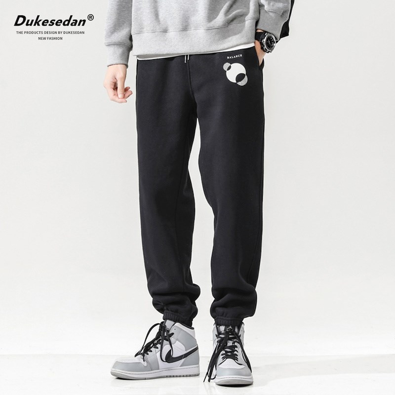 加绒卫裤男直筒宽松秋冬季纯棉束脚休闲长裤加绒加厚裤子男运动裤