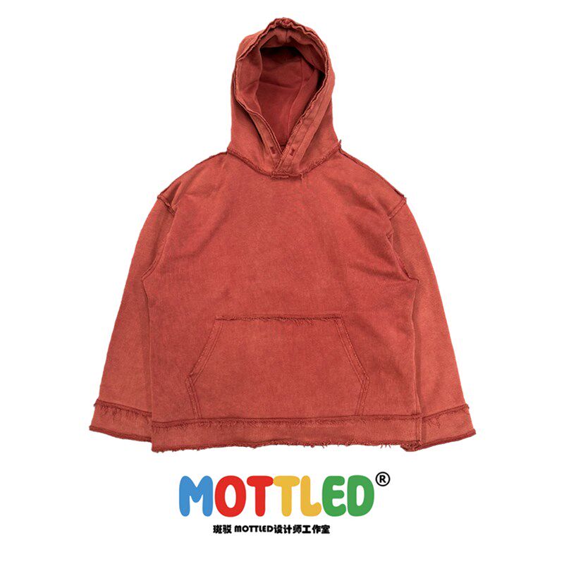 厚重感!美式重磅!砖红色水洗做旧炒盐高级感小众街头连帽卫衣