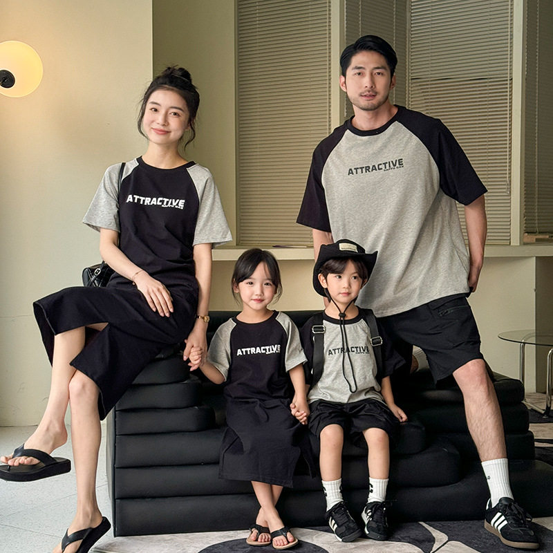 夏季母子短袖t休闲母女连衣裙亲子装T恤一家三四口2025新款韩版潮
