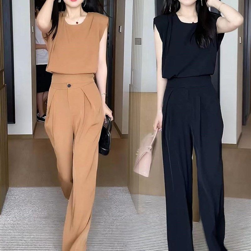 气质时尚套装女士2023夏装新款休闲洋气时髦减龄短袖阔腿裤两件套