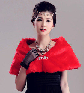秋冬新娘结婚婚纱礼服毛披肩晚装旗袍外搭晚宴仿皮草伴娘披肩