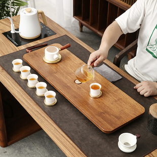 轻奢干泡茶台实木功夫茶具长方形茶海排水 悟土简约家用茶盘日式
