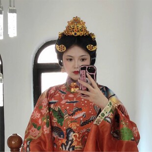 大萌制 明代花鸾宝石冠 明制狄髻发冠一体式宝石镶嵌头饰汉服发饰