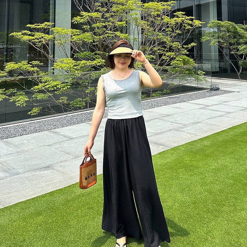 遮胯显瘦裙裤200斤大码女装胖mm2夏季宽松休闲垂感显瘦黑色阔腿裤,女装/女士精品,大码裤装,淘宝优惠券,粉丝福利购,淘宝优惠卷
