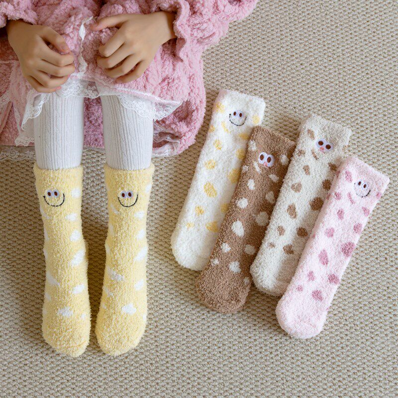 儿童秋冬款加绒加厚袜子男童女童珊瑚绒保暖袜宝宝冬天长筒睡眠袜