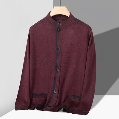 老人加绒圆领开衫男士毛衣爸爸秋冬季针织中老年爷爷保暖羊毛外套