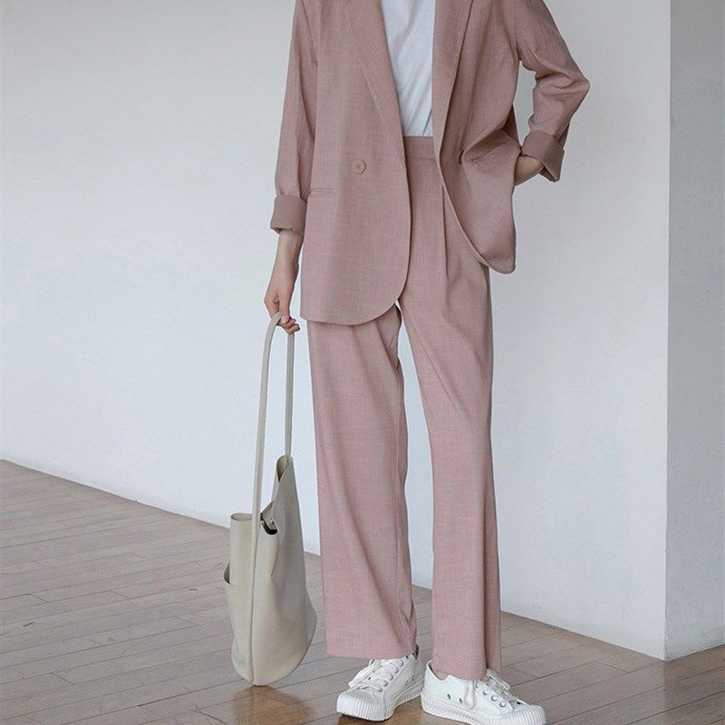 夏季胖mm大码西装套装女宽松休闲职业正装小西服外套两件套200斤