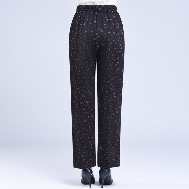 妈妈春秋长裤老人松紧高腰直筒裤中老年宽松弹力女裤老太太花裤子