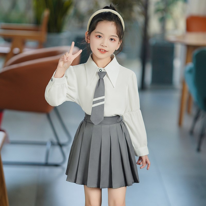 女童jk裙子套装儿童春秋学院风百褶裙小学生长袖春装小女孩公主裙