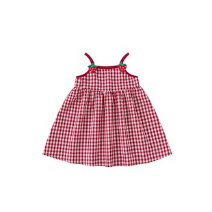 贝贝城女童连衣裙2025夏季新款儿童裙子洋气女宝宝红色格纹吊带裙