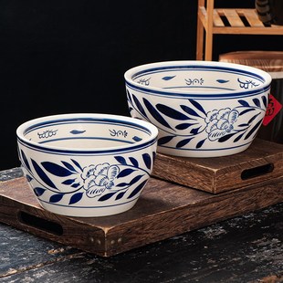 手绘青花大号汤盆大汤碗钵钵鸡冷串串专用猪油罐陶瓷缸带盖和面盆