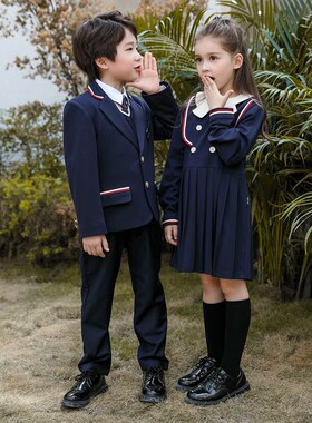 英伦风幼儿园园服老师服春秋装儿童西装班服马甲三件套小学生校服