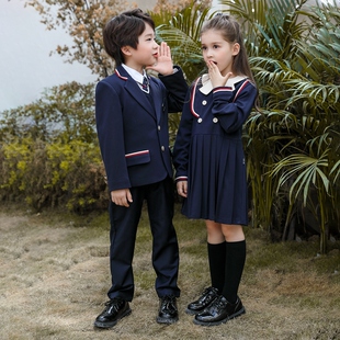 英伦风幼儿园园服老师服春秋装儿童西装班服马甲三件套小学生校服