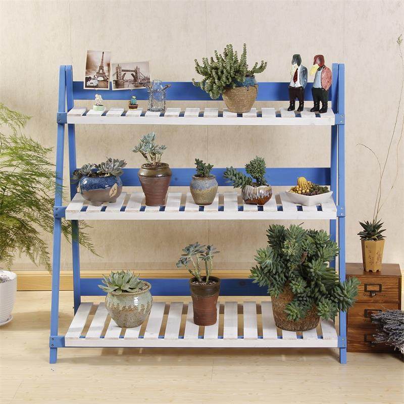 三层田园实木花架加大折叠多肉绿萝盆景阶梯仿古收纳阳台置物包邮