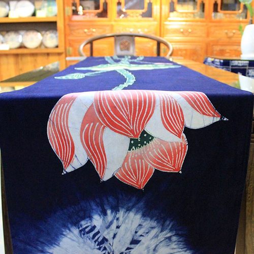 禅意蜡染桌旗新中式茶几旗荷韵布艺装饰电视柜餐桌装饰盖布长桌巾