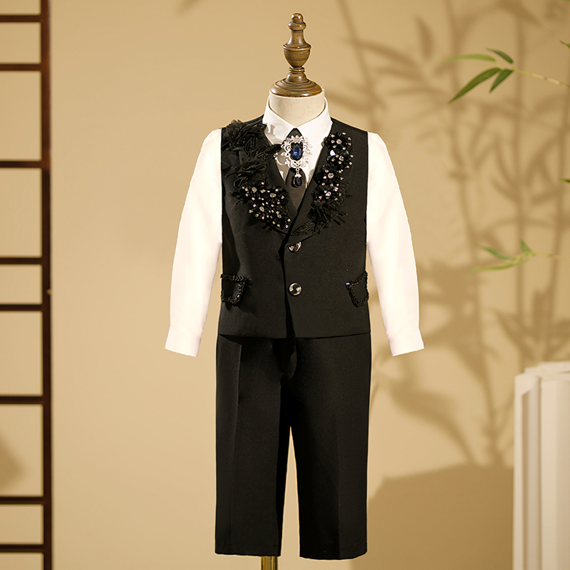 男童礼服2023新款花童主持人西装套装儿童马甲背心走秀钢琴演出服
