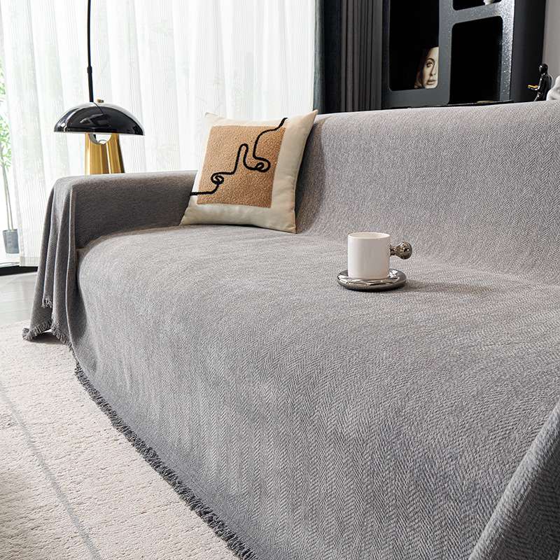纯色人字纹雪尼尔沙发盖布全盖四季通用沙发套罩防尘沙发巾沙发毯