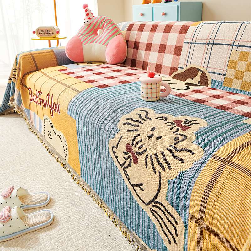 卡通风沙发盖布四季通用防滑防猫抓沙发毯ins风全盖沙发巾沙发套
